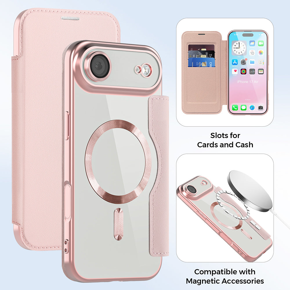 Ovitek MagSafe za Apple iPhone 17 Air, Techsuit, SmartMag Book, Roza