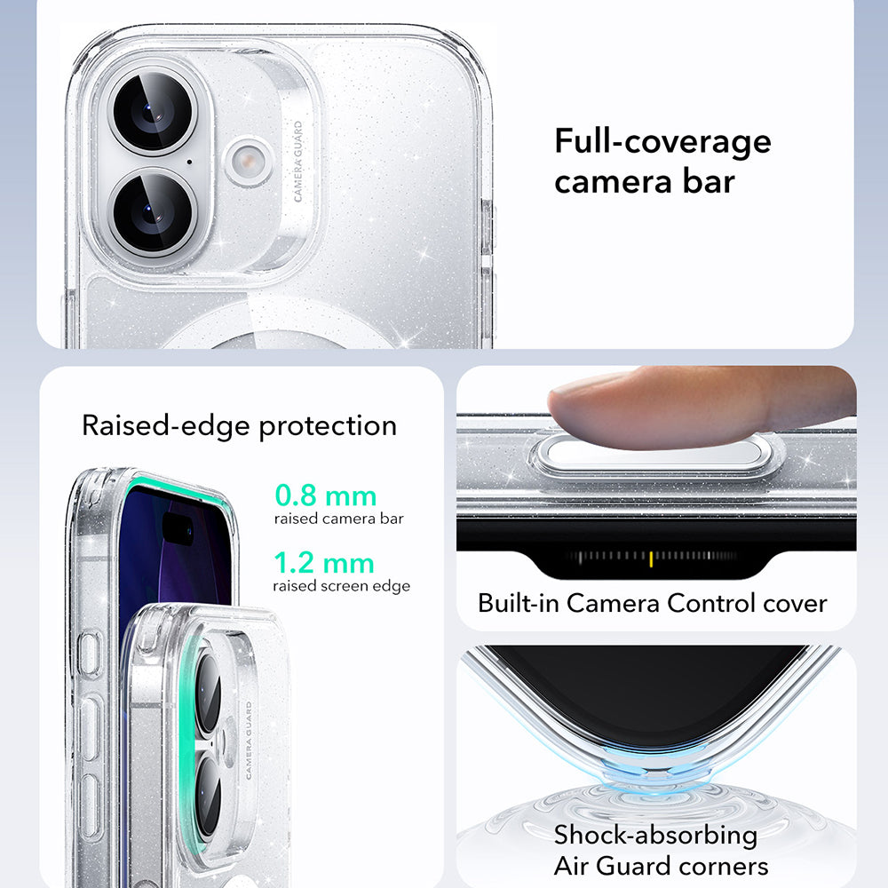 Ovitek MagSafe za Apple iPhone 17, ESR, Classic Hybrid Shimmer, Prozoren
