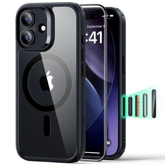 Ovitek MagSafe za Apple iPhone 17, ESR, Classic Hybrid s zaščitnikom zaslona, Prozorno črn