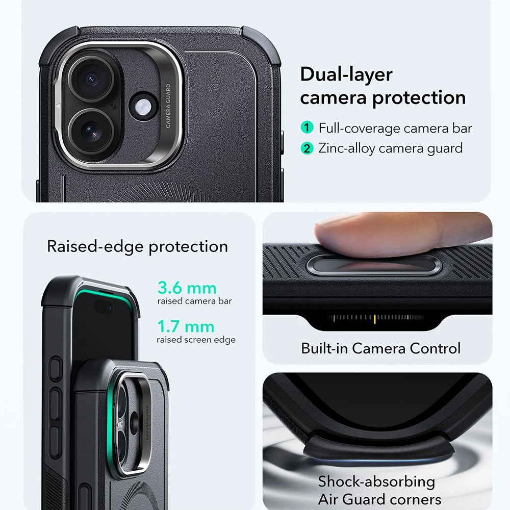 Ovitek MagSafe za Apple iPhone 17, ESR, Cyber Armor Kickstand, Črn