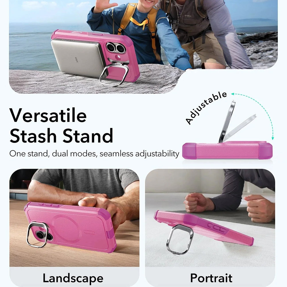 Ovitek MagSafe za Apple iPhone 17, ESR, Cyber Armor Kickstand, Roza