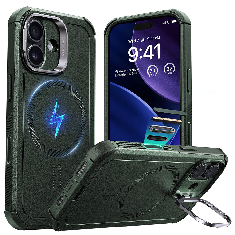 Ovitek MagSafe za Apple iPhone 17, ESR, Cyber Armor Kickstand, Zelen