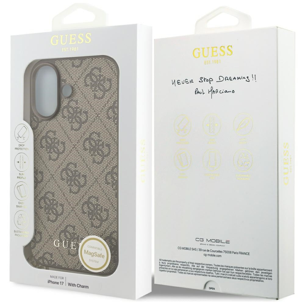 MagSafe ovitek za Apple iPhone 17, Guess, 4G Charm Cradle, rjava