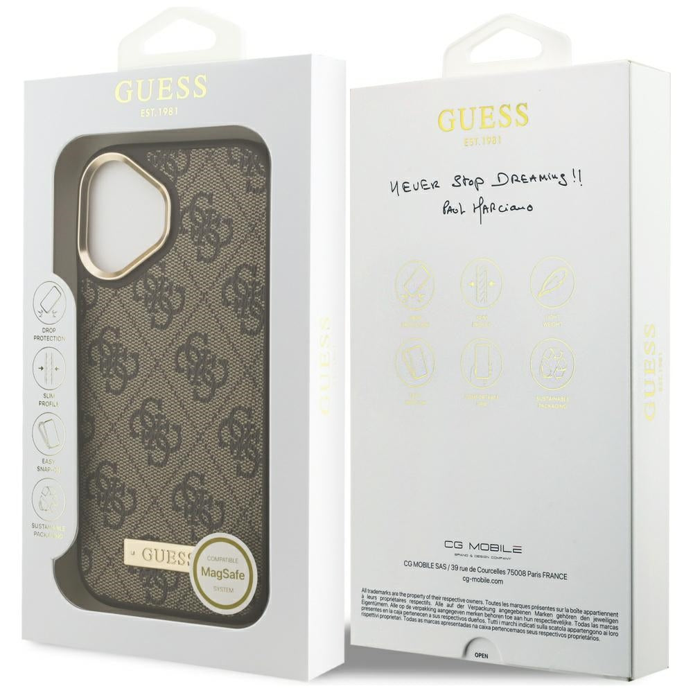 MagSafe ovitek za Apple iPhone 17, Guess, 4G Logo Plate, rjava