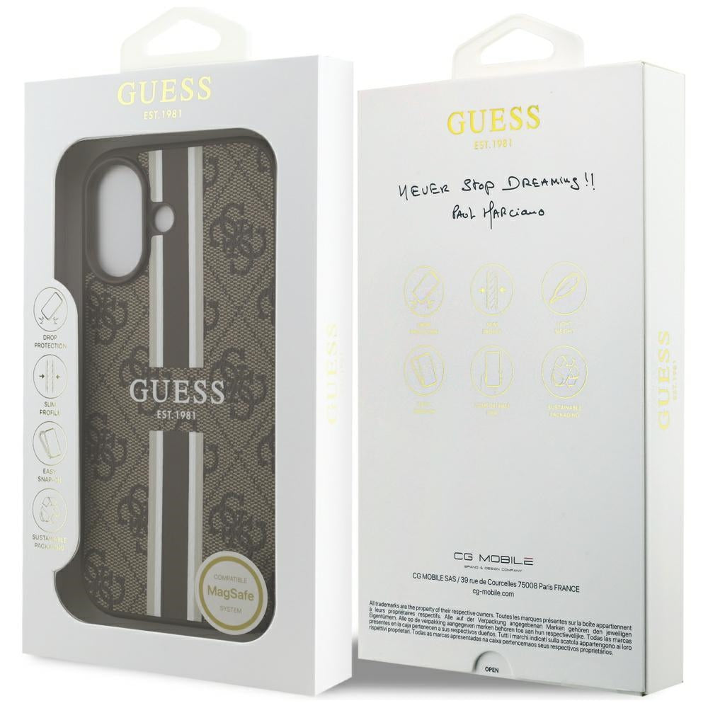 Ovitek MagSafe za Apple iPhone 17, Guess, 4G Printed Stripes, rjava