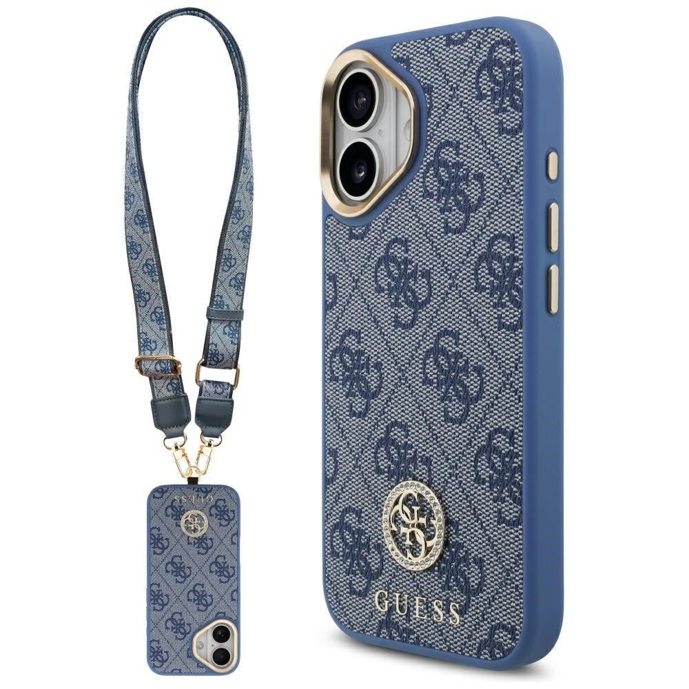 MagSafe ovitek za Apple iPhone 17, Guess, 4G Strass Logo with Big Strap, Modra
