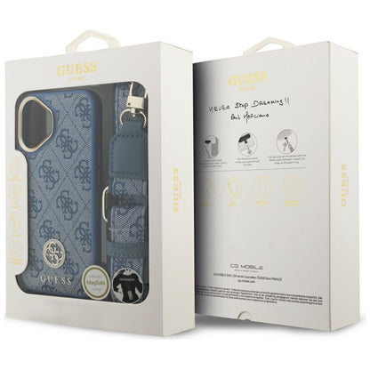 MagSafe ovitek za Apple iPhone 17, Guess, 4G Strass Logo with Big Strap, Modra