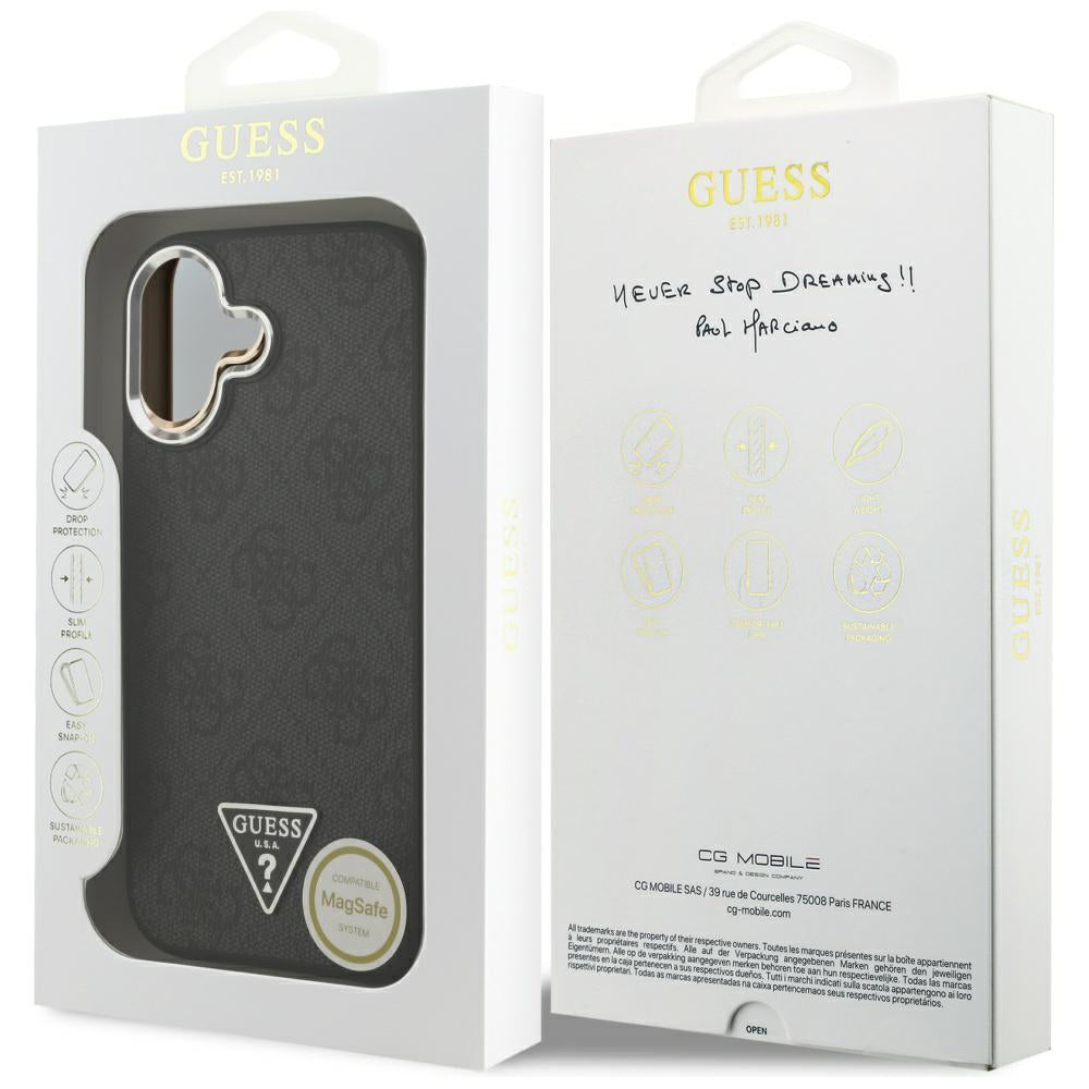 Ovitek MagSafe za Apple iPhone 17, Guess, 4G Triangle Logo, Črno Srebrn