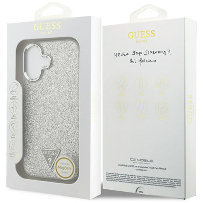 MagSafe Case for Apple iPhone 17, Guess, Glitter Triangle Logo, Silver