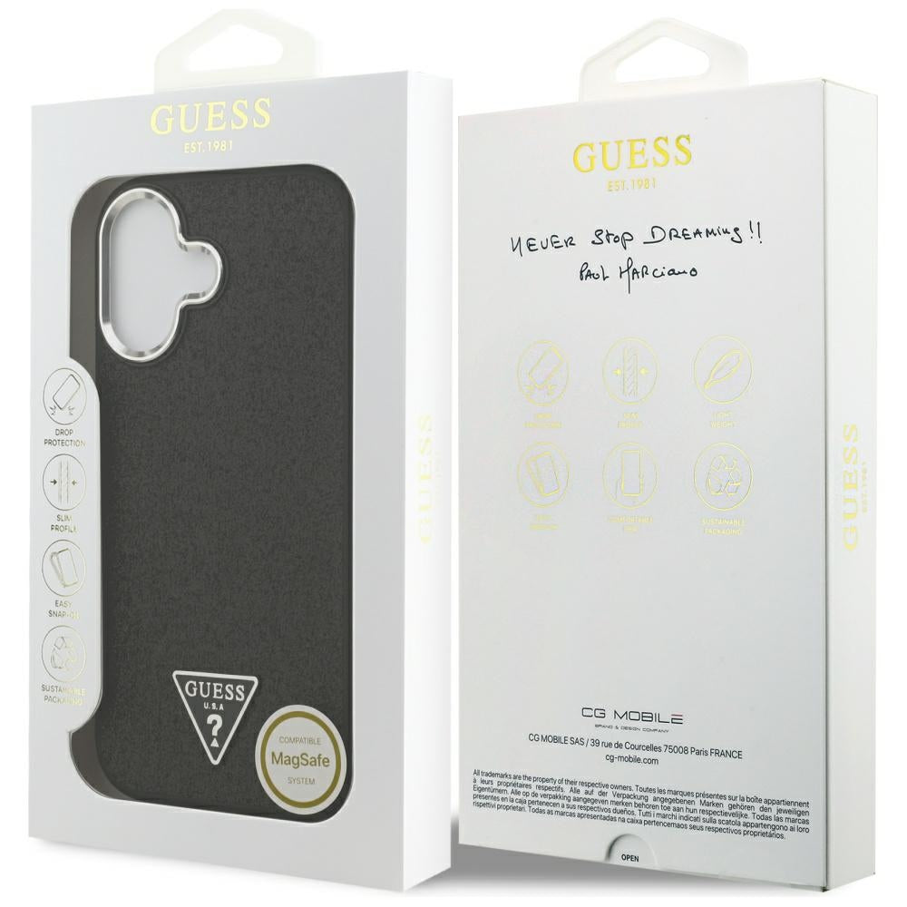 Ovitek MagSafe za Apple iPhone 17, Guess, Glitter Triangle Logo, Črn