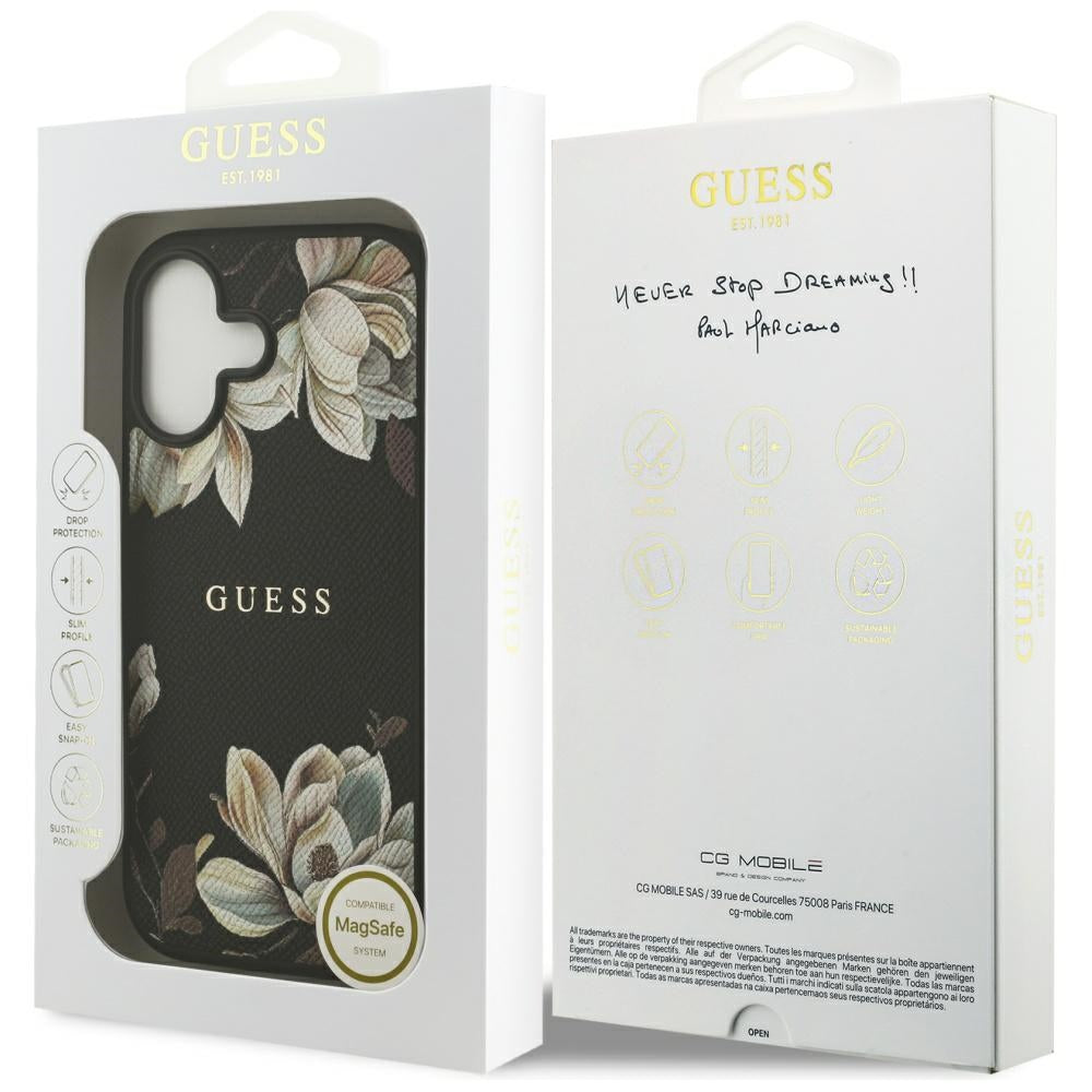MagSafe Case for Apple iPhone 17, Guess, Grained Flowers, Black