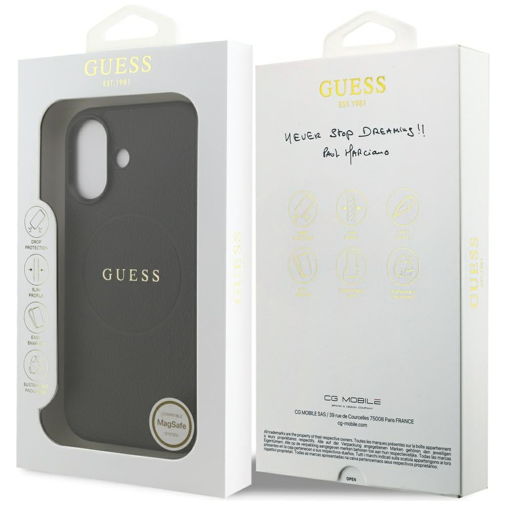 Ovitek MagSafe za Apple iPhone 17, Guess, Grained Gold Ring, Črn