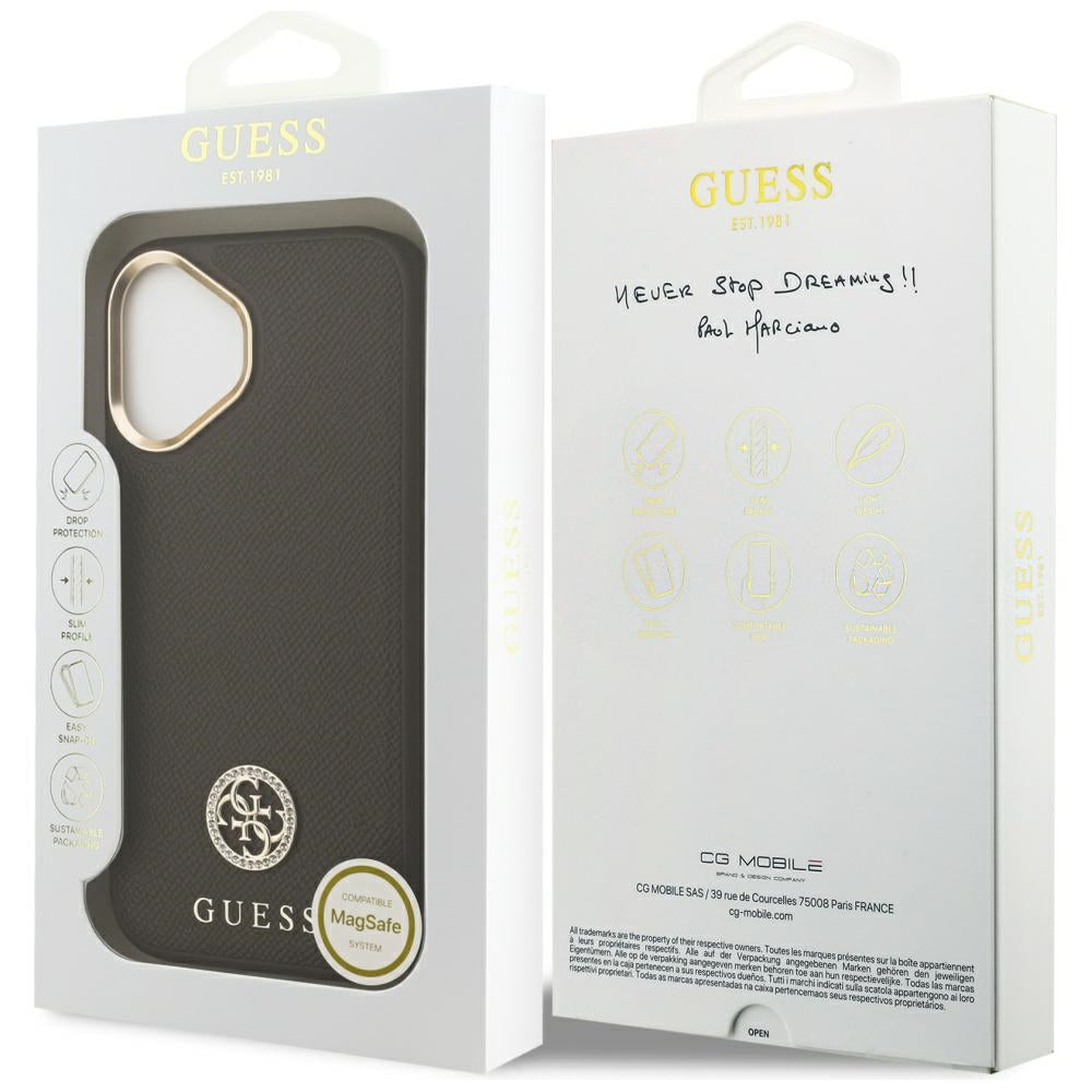 Ovitek MagSafe za Apple iPhone 17, Guess, Grained Strass Logo, Rjava