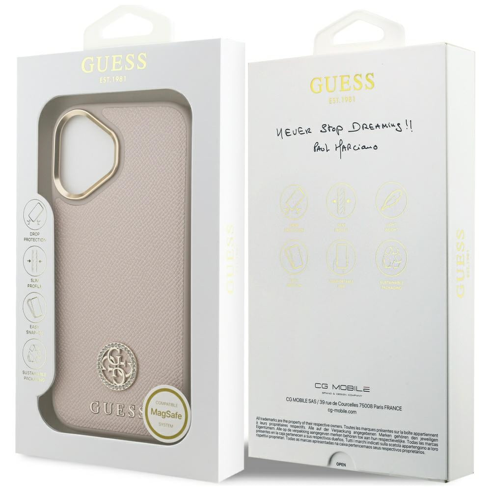 Ovitek MagSafe za Apple iPhone 17, Guess, Grained Strass Logo, Roza