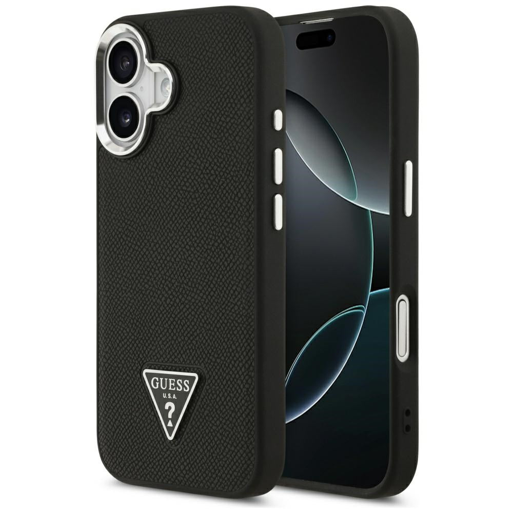 Ovitek MagSafe za Apple iPhone 17, Guess, Grained Triangle Logo, Črn