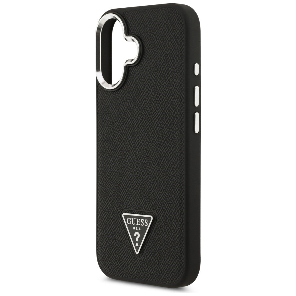 Ovitek MagSafe za Apple iPhone 17, Guess, Grained Triangle Logo, Črn