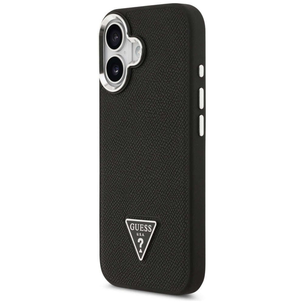 Ovitek MagSafe za Apple iPhone 17, Guess, Grained Triangle Logo, Črn