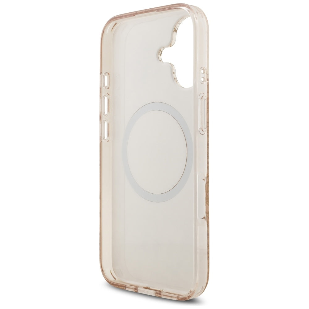 Ovitek MagSafe za Apple iPhone 17, Guess, IML Flowers Allover Electroplated with Pearl Strap, Črna