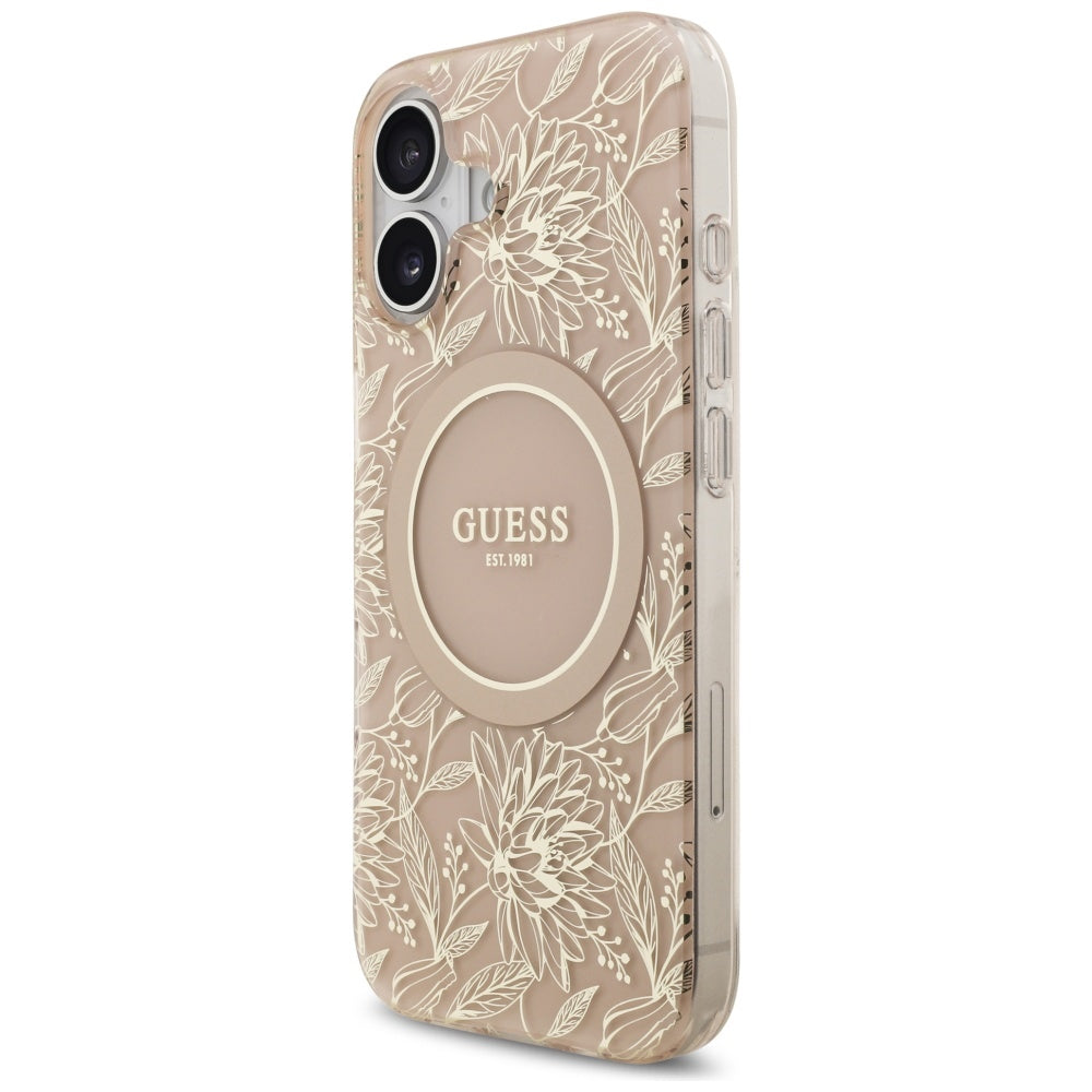 Ovitek MagSafe za Apple iPhone 17, Guess, IML Flowers Allover Electroplated with Pearl Strap, Črna