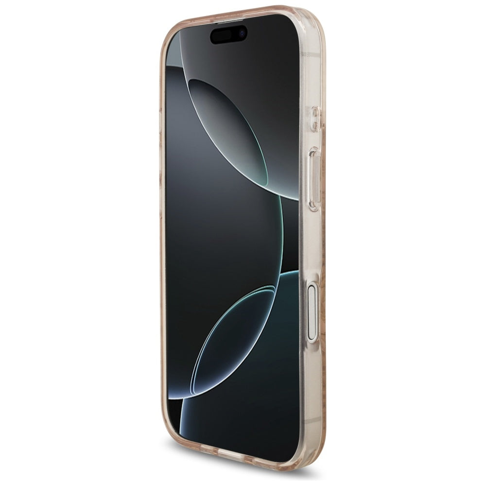 Ovitek MagSafe za Apple iPhone 17, Guess, IML Flowers Allover Electroplated with Pearl Strap, Črna