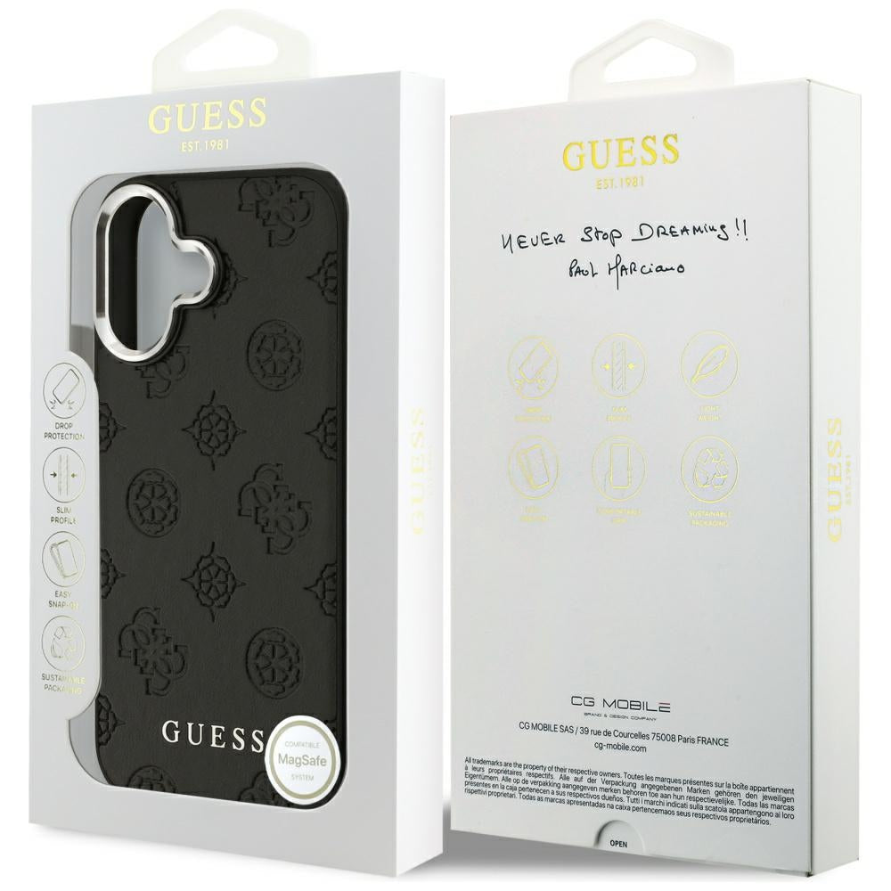MagSafe ovitek za Apple iPhone 17, Guess, Peony Hot Stamp Script, črn