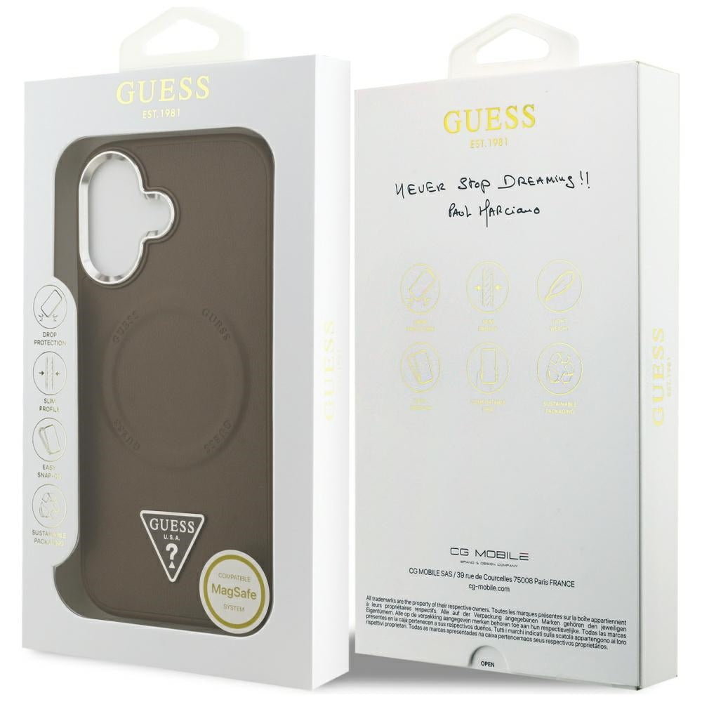 MagSafe ovitek za Apple iPhone 17, Guess, Triangle Logo, Srebrno rjava