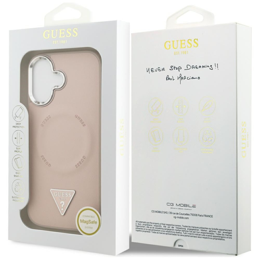 Ovitek MagSafe za Apple iPhone 17, Guess, Triangle Logo, Roza Srebrna
