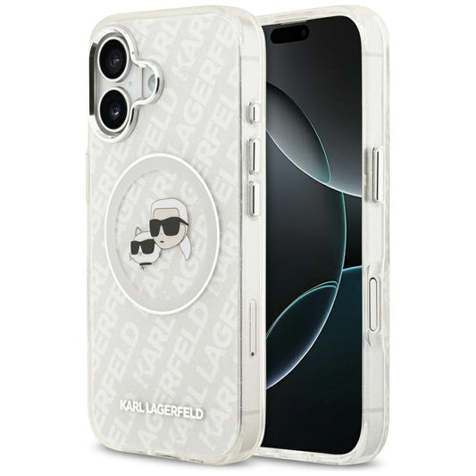 Ovitek MagSafe za Apple iPhone 17, Karl Lagerfeld, IML Glitter Karl & Choupette`s Heads, Siv