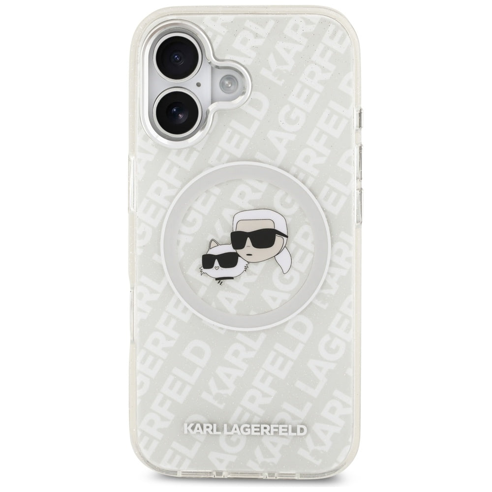 Ovitek MagSafe za Apple iPhone 17, Karl Lagerfeld, IML Glitter Karl & Choupette`s Heads, Siv