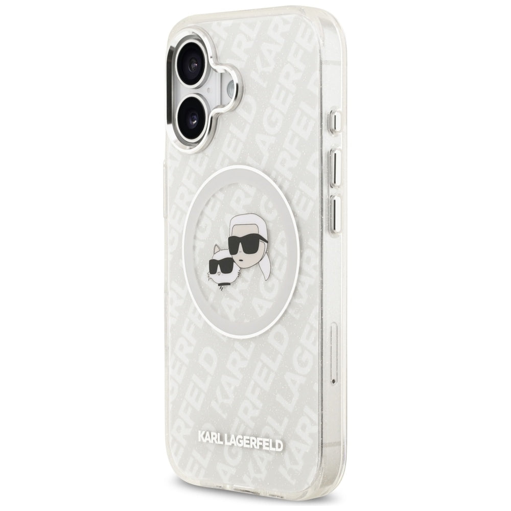 Ovitek MagSafe za Apple iPhone 17, Karl Lagerfeld, IML Glitter Karl & Choupette`s Heads, Siv
