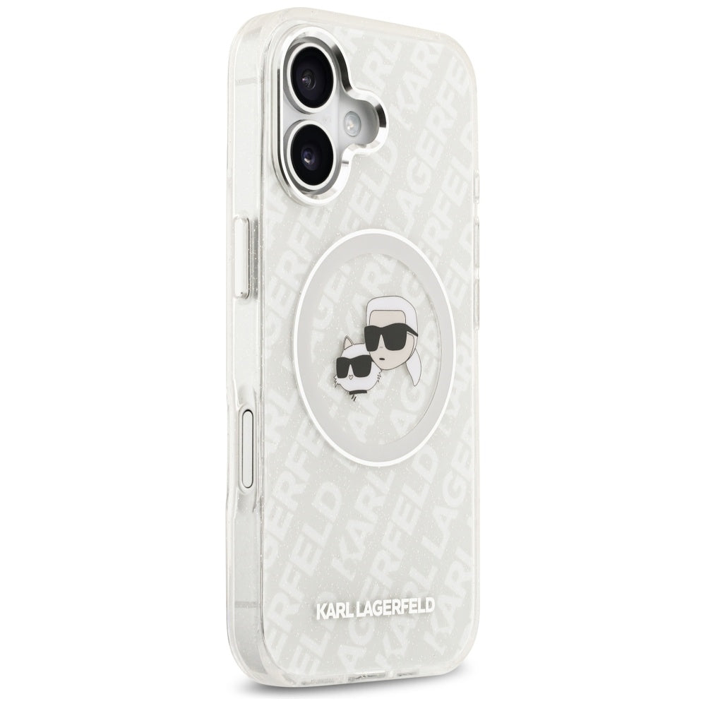 Ovitek MagSafe za Apple iPhone 17, Karl Lagerfeld, IML Glitter Karl & Choupette`s Heads, Siv