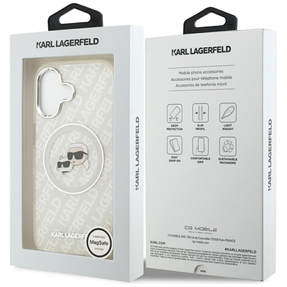 Ovitek MagSafe za Apple iPhone 17, Karl Lagerfeld, IML Glitter Karl & Choupette`s Heads, Siv
