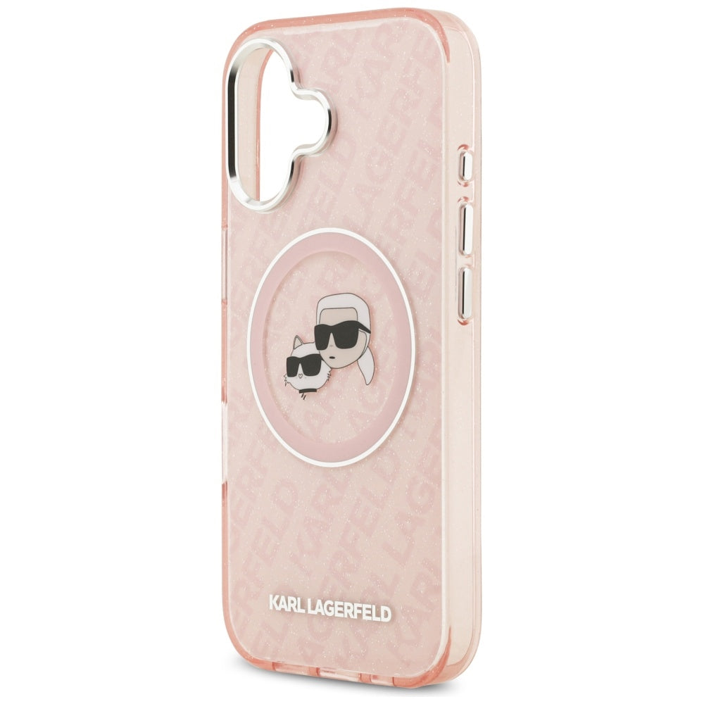 Ovitek MagSafe za Apple iPhone 17, Karl Lagerfeld, IML Glitter Karl & Choupette`s Heads, Roza