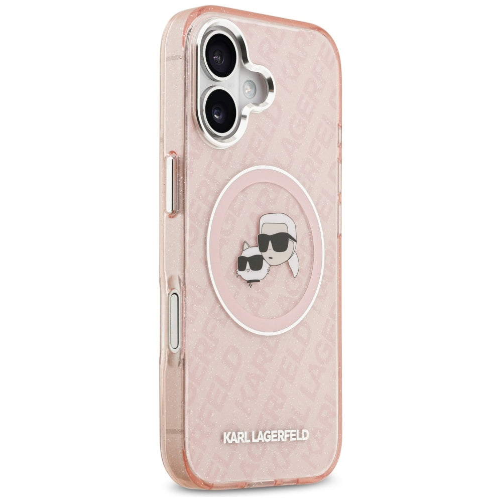 Ovitek MagSafe za Apple iPhone 17, Karl Lagerfeld, IML Glitter Karl & Choupette`s Heads, Roza