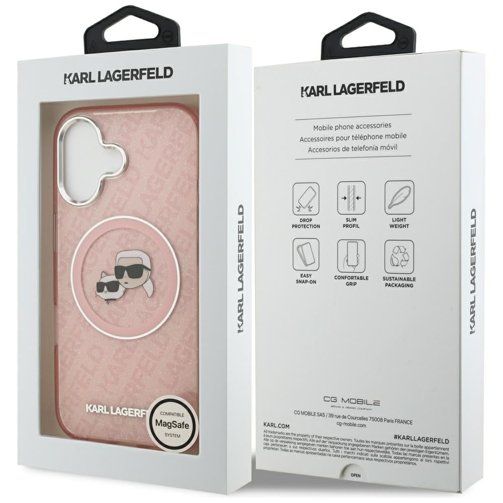 Ovitek MagSafe za Apple iPhone 17, Karl Lagerfeld, IML Glitter Karl & Choupette`s Heads, Roza