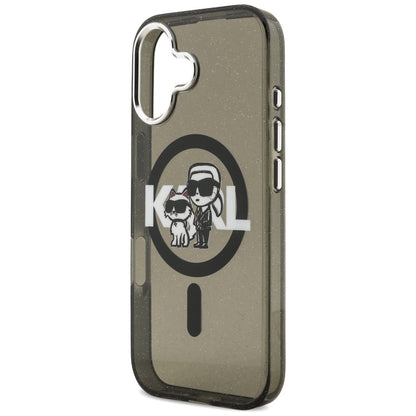 MagSafe Case for Apple iPhone 17, Karl Lagerfeld, IML Sketch Logo Glitter Karl & Choupette, Black