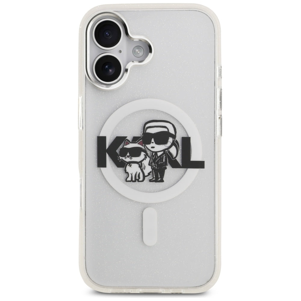 Ovitek MagSafe za Apple iPhone 17, Karl Lagerfeld, IML Sketch Logo Glitter Karl & Choupette, Prozoren