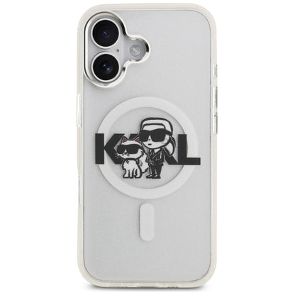 Ovitek MagSafe za Apple iPhone 17, Karl Lagerfeld, IML Sketch Logo Glitter Karl & Choupette, Prozoren