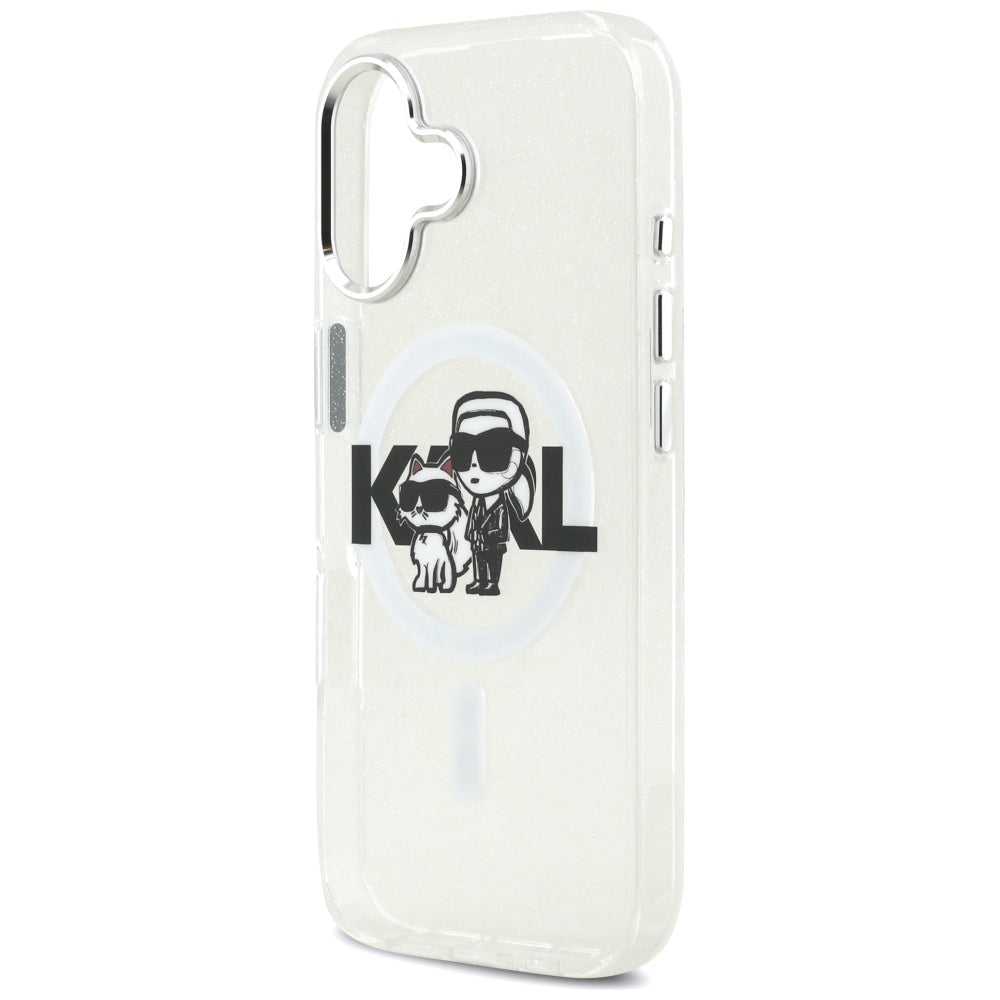 Ovitek MagSafe za Apple iPhone 17, Karl Lagerfeld, IML Sketch Logo Glitter Karl & Choupette, Prozoren