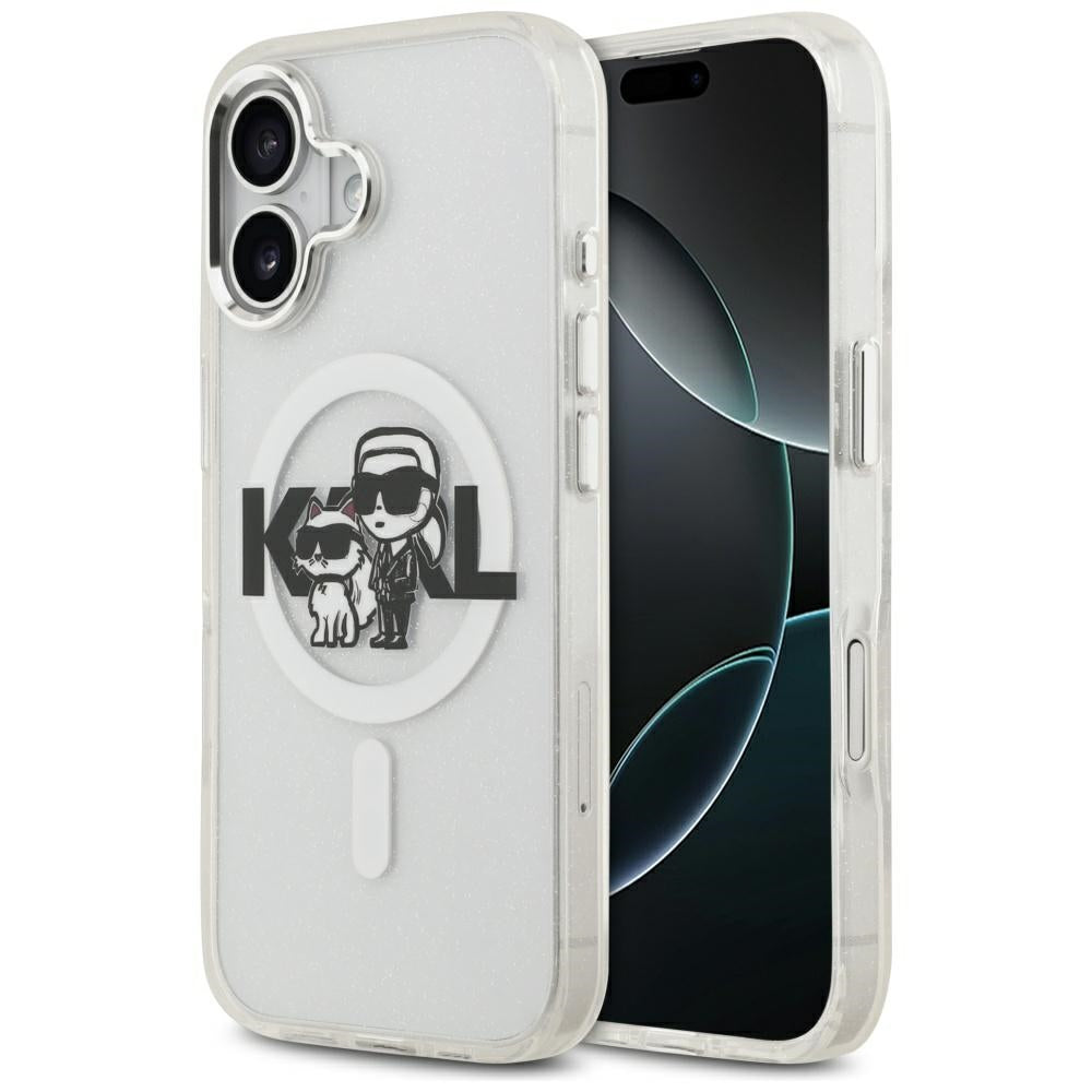 Ovitek MagSafe za Apple iPhone 17, Karl Lagerfeld, IML Sketch Logo Glitter Karl & Choupette, Prozoren