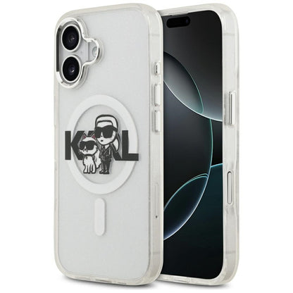 Ovitek MagSafe za Apple iPhone 17, Karl Lagerfeld, IML Sketch Logo Glitter Karl & Choupette, Prozoren
