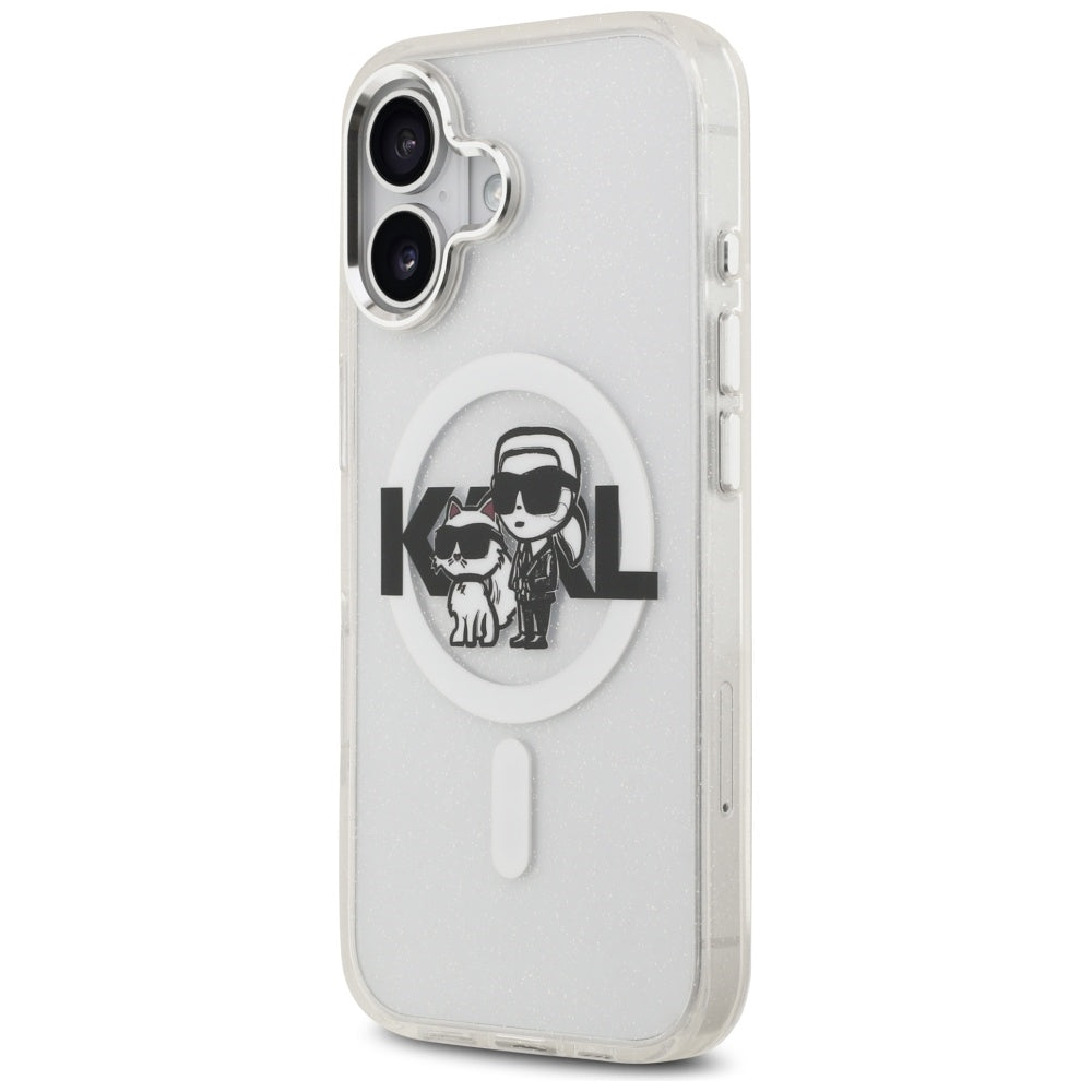 Ovitek MagSafe za Apple iPhone 17, Karl Lagerfeld, IML Sketch Logo Glitter Karl & Choupette, Prozoren