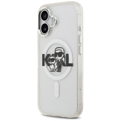 Ovitek MagSafe za Apple iPhone 17, Karl Lagerfeld, IML Sketch Logo Glitter Karl & Choupette, Prozoren