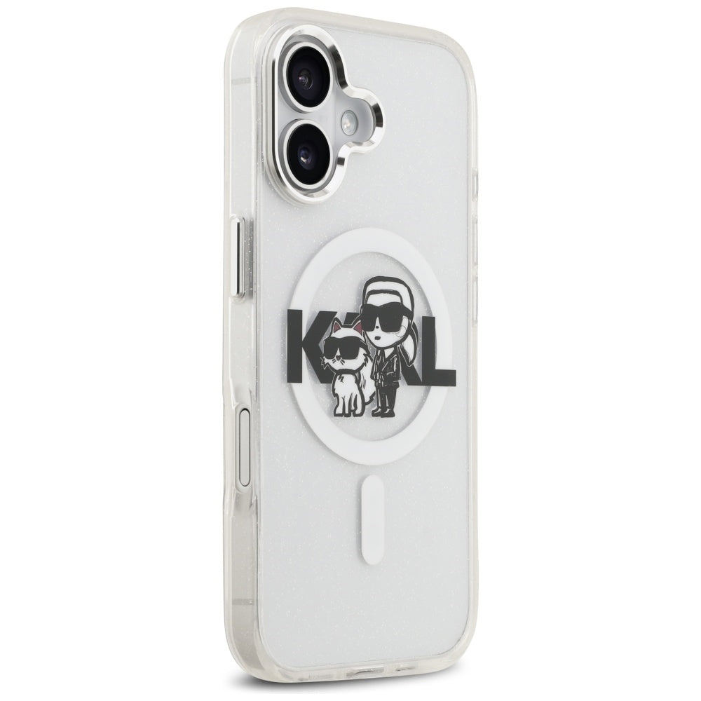 Ovitek MagSafe za Apple iPhone 17, Karl Lagerfeld, IML Sketch Logo Glitter Karl & Choupette, Prozoren