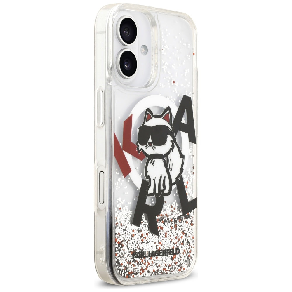 Ovitek MagSafe za Apple iPhone 17, Karl Lagerfeld, Liquid Glitter Choupette Logo, Prozoren