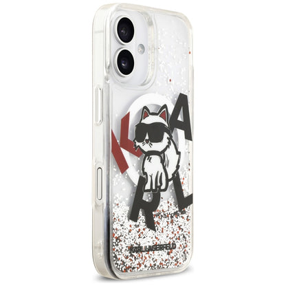Ovitek MagSafe za Apple iPhone 17, Karl Lagerfeld, Liquid Glitter Choupette Logo, Prozoren