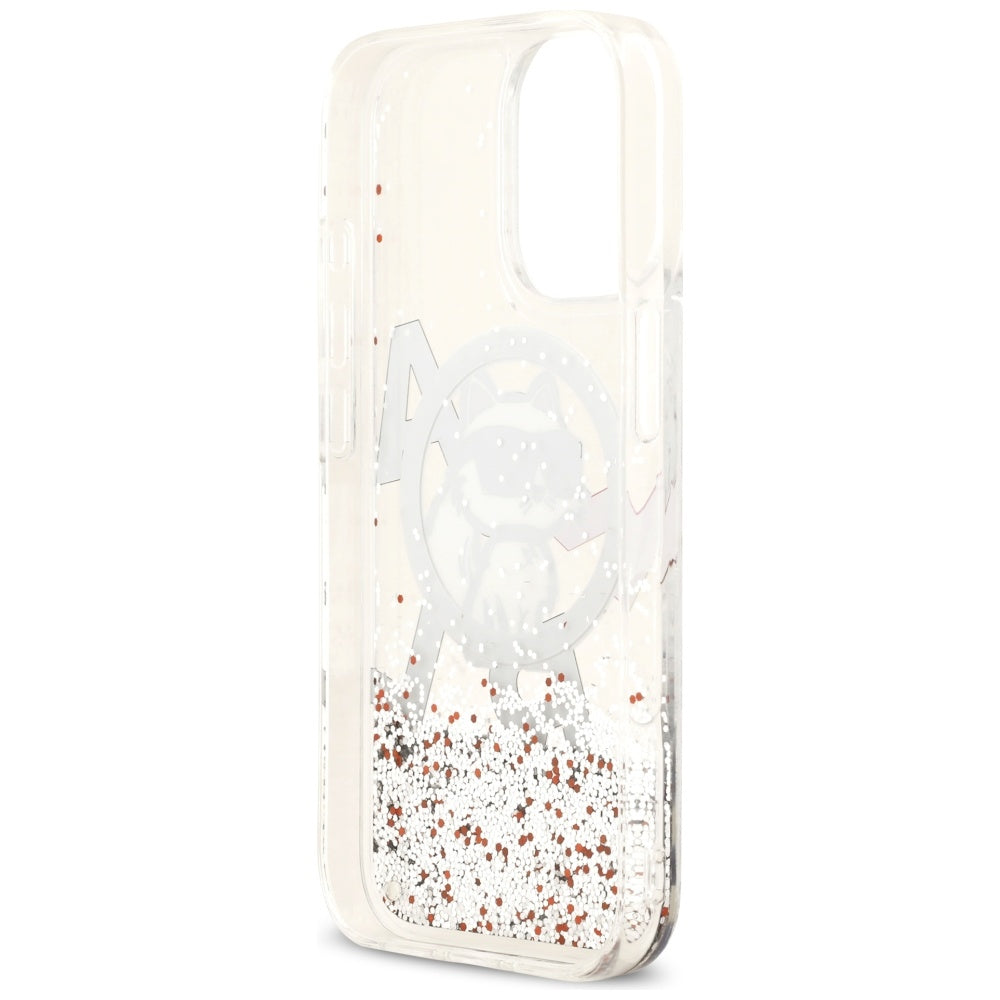 Ovitek MagSafe za Apple iPhone 17, Karl Lagerfeld, Liquid Glitter Choupette Logo, Prozoren