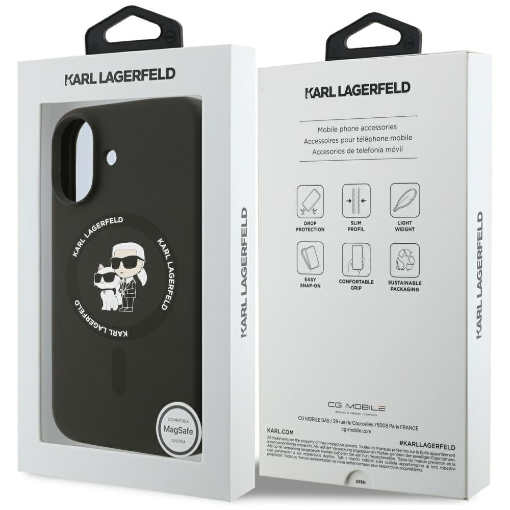 Ovitek MagSafe za Apple iPhone 17, Karl Lagerfeld, Ring Karl & Choupette, črn