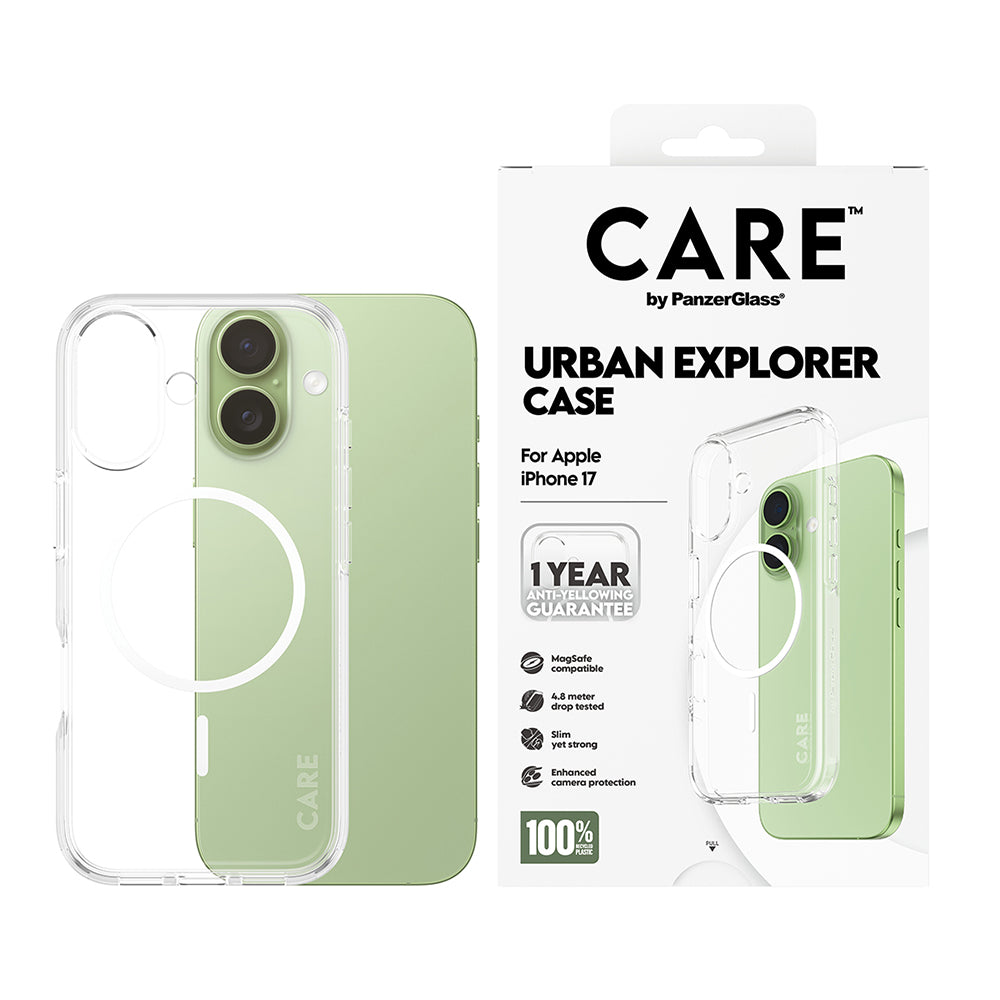 Ovitek MagSafe za Apple iPhone 17, PanzerGlass, Care Urban Explorer, Prozorno Bel