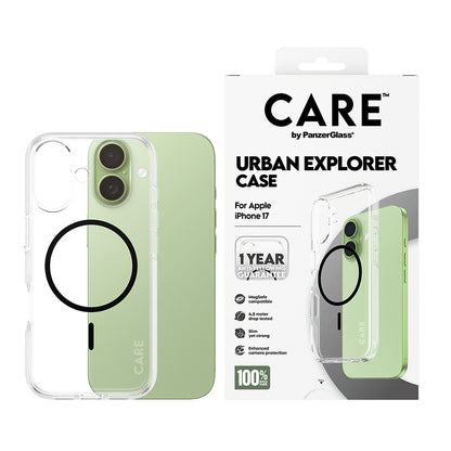 Ovitek MagSafe za Apple iPhone 17, PanzerGlass, Care Urban Explorer, Prosojna Črna